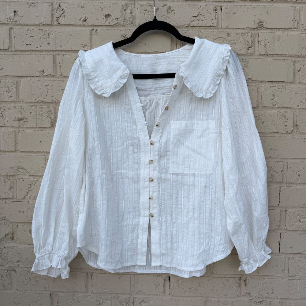 Anthropologie Pilcro The Keira Collared Button Front Blouse Womens Ivory No Size